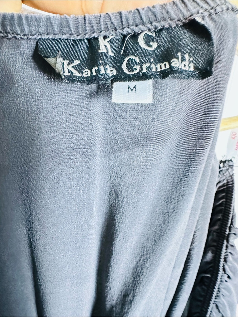 Karina Grimaldi strapless silk jumpsuit M elastic waist ruffled neckline - Picture 10 of 13